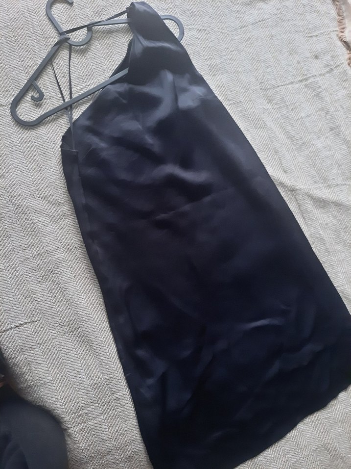 Siyah tek omuzlu saten mini elbise - Görsel 2