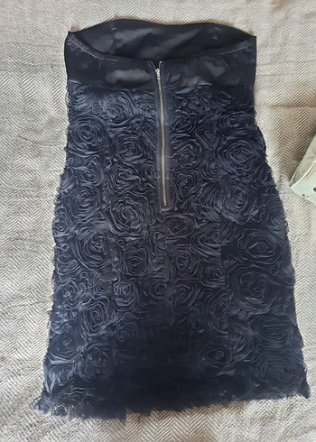 Siyah Straplez mini üç boyutlu desenli Elbise - Görsel 2