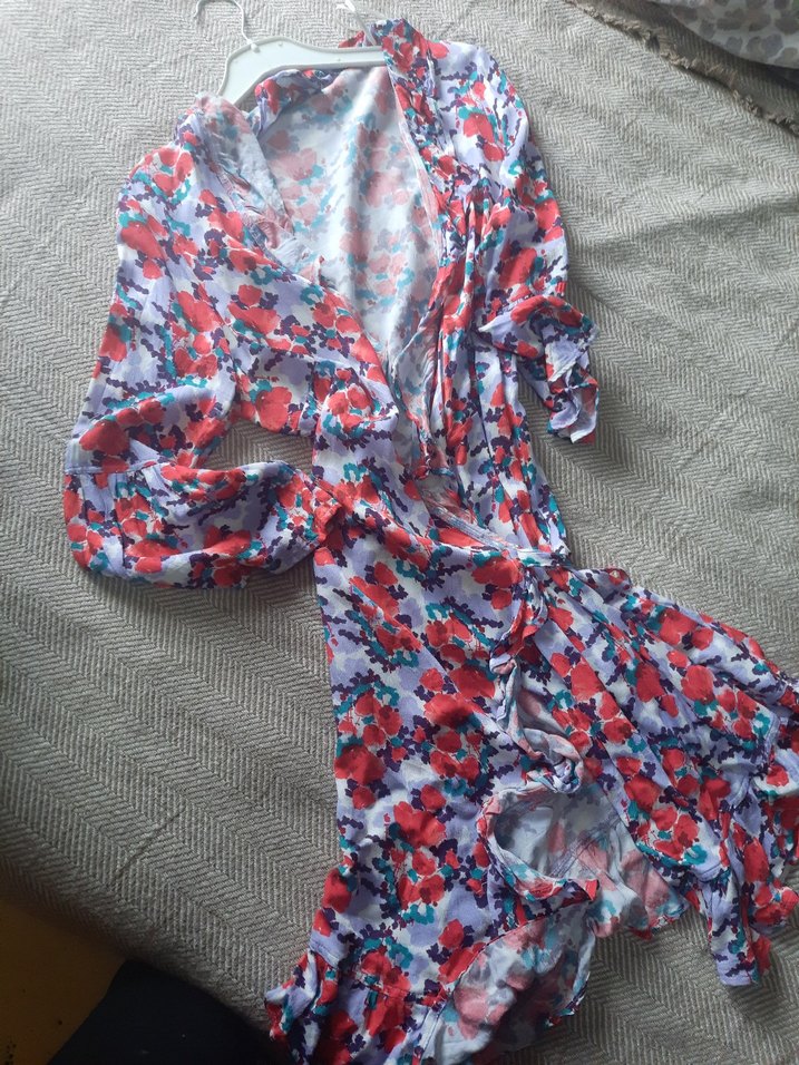 Çiçek Desenli Uzun Kollu Renkli kruvaze elbise - Görsel 2