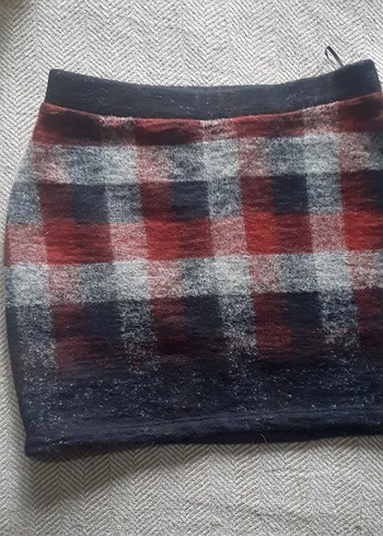 Gri Ekose Desenli Kadın Mini Etek - Görsel 2