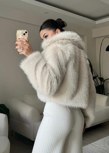 Krem rengi Kürk - Görsel 5