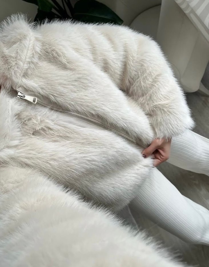 Krem rengi Kürk - Görsel 4