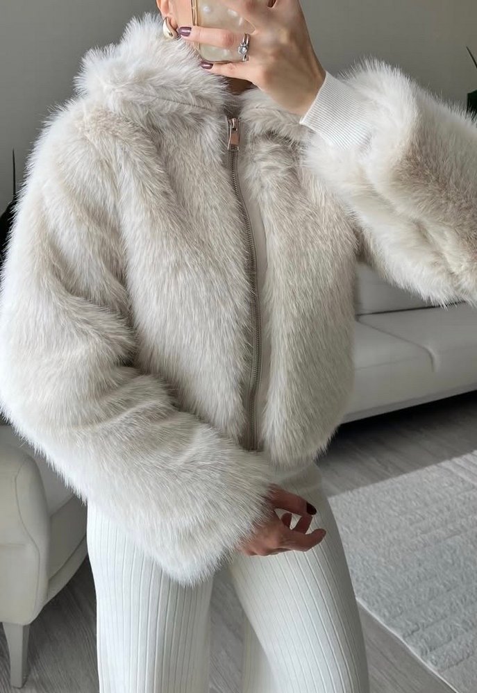 Krem rengi Kürk - Görsel 3