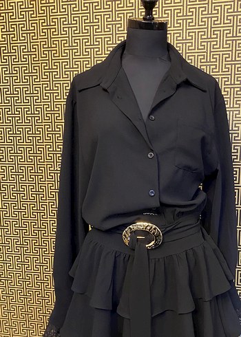 Siyah Gömlek Elbise - Görsel 3