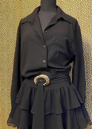 Siyah Gömlek Elbise - Görsel 4