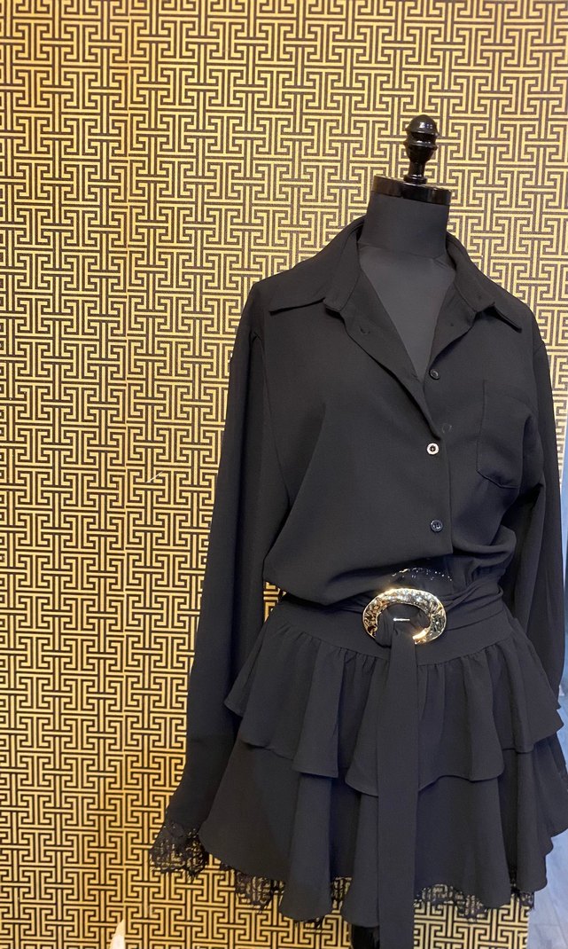 Siyah Gömlek Elbise - Görsel 5