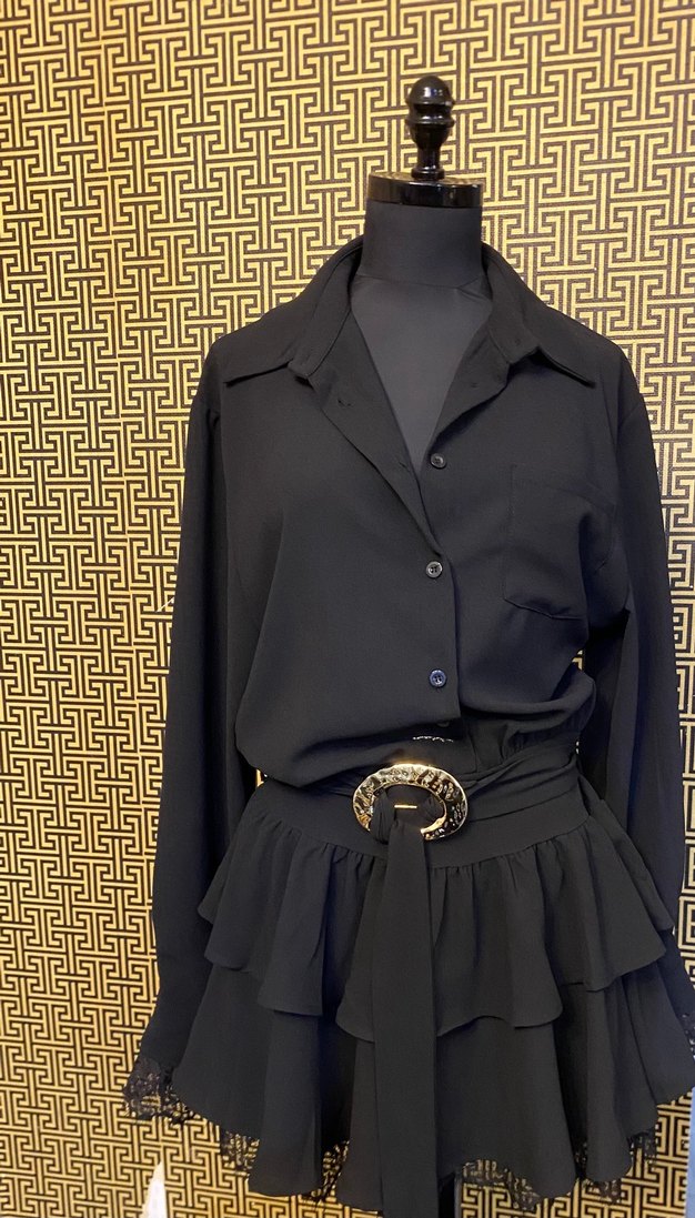 Siyah Gömlek Elbise - Görsel 3