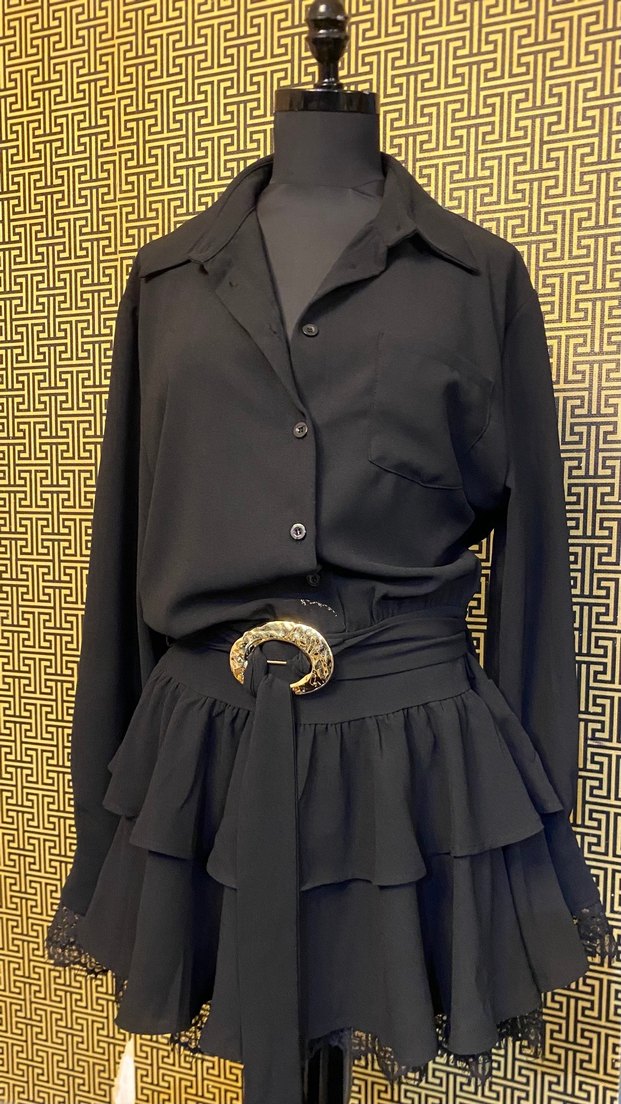 Siyah Gömlek Elbise - Görsel 4