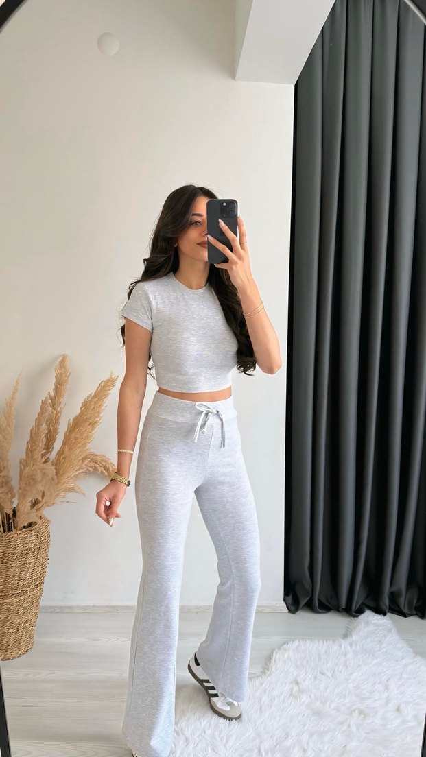 Gri Kısa Kollu Kadın İkili Takım - Görsel 3