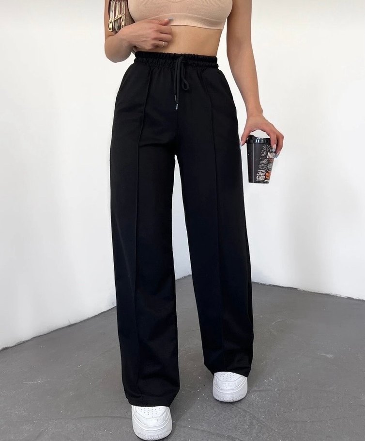 Siyah Kadın Bol Paça Eşofman Altı - Görsel 3