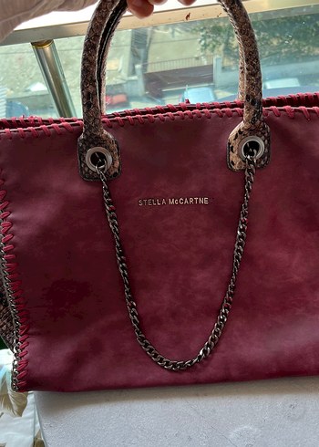 Stella McCartney Bordo Yılan Desenli Zincir Detaylı Süet Çanta