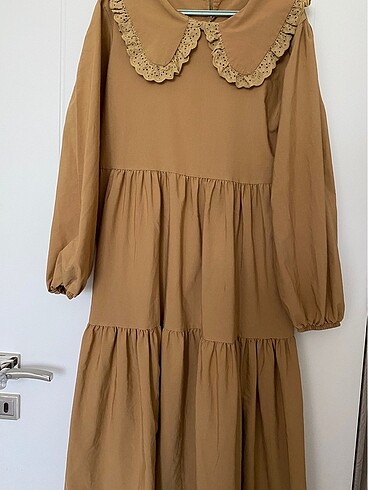 38 Beden camel Renk Bebe yaka elbise