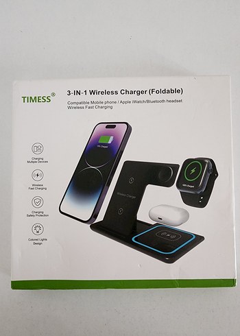 TIMESS 3'ü 1 Arada Katlanabilir Kablosuz Şarj Cihazı