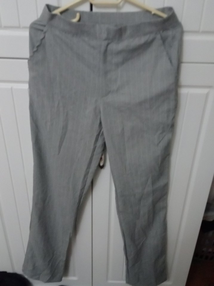 Gri Keten Kadın Kumaş Pantolon - Görsel 3