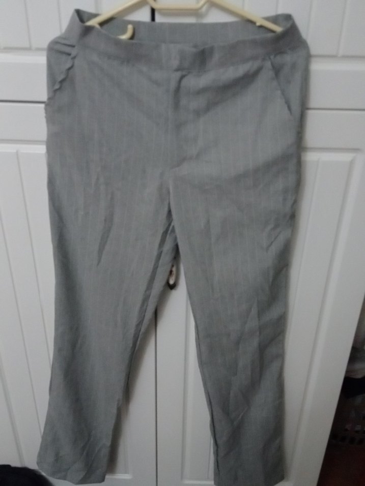 Gri Keten Kadın Kumaş Pantolon - Görsel 2