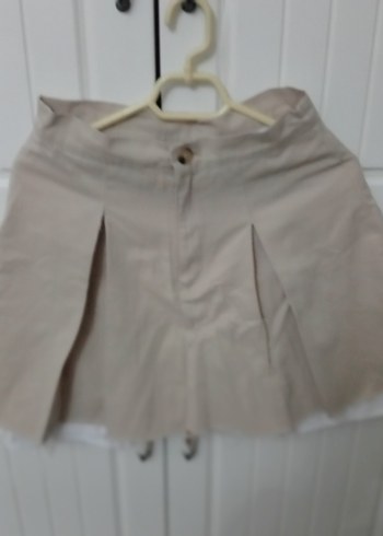 Bej Pilili Keten Mini Etek - Görsel 2