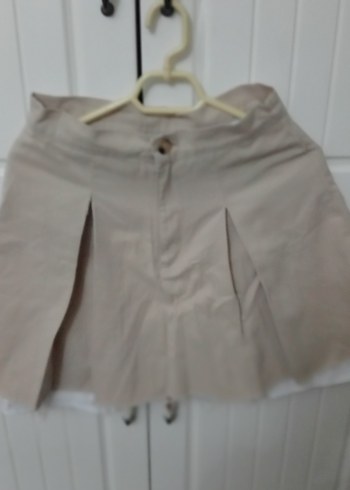 Bej Pilili Keten Mini Etek - Görsel 3