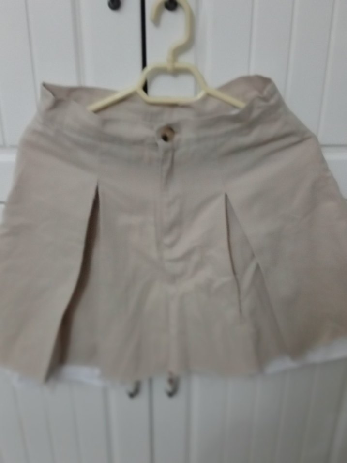 Bej Pilili Keten Mini Etek - Görsel 2