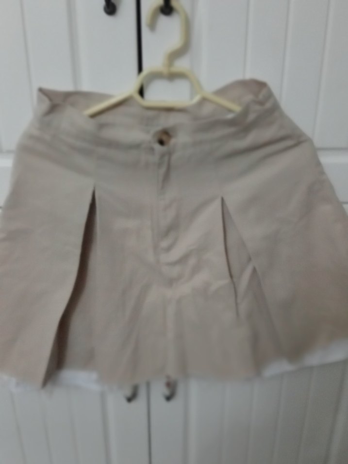 Bej Pilili Keten Mini Etek - Görsel 3