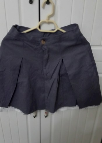 Linen Kumaşlı Gri Mini Etek - Görsel 3