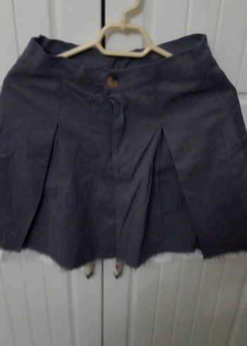 Linen Kumaşlı Gri Mini Etek - Görsel 2