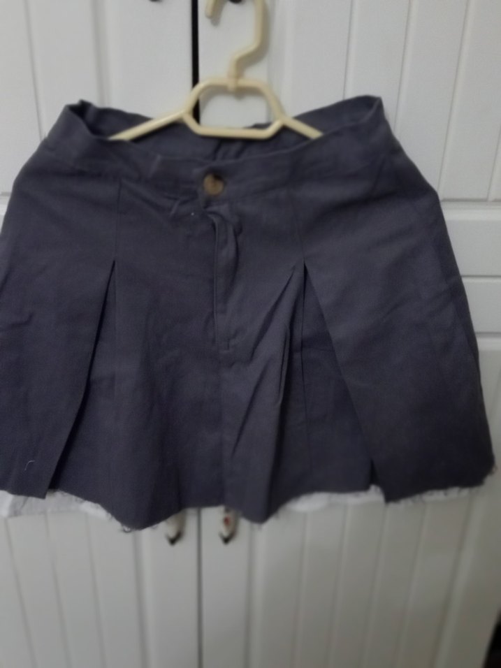 Linen Kumaşlı Gri Mini Etek - Görsel 4