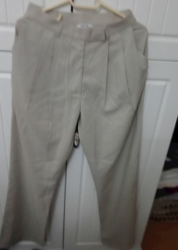 Bej Pilili Kadın Keten Kumaş Pantolon - Görsel 3