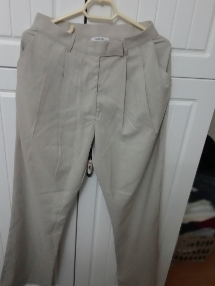 Bej Pilili Kadın Keten Kumaş Pantolon - Görsel 4