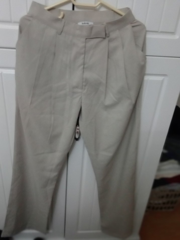 Bej Pilili Kadın Keten Kumaş Pantolon - Görsel 2