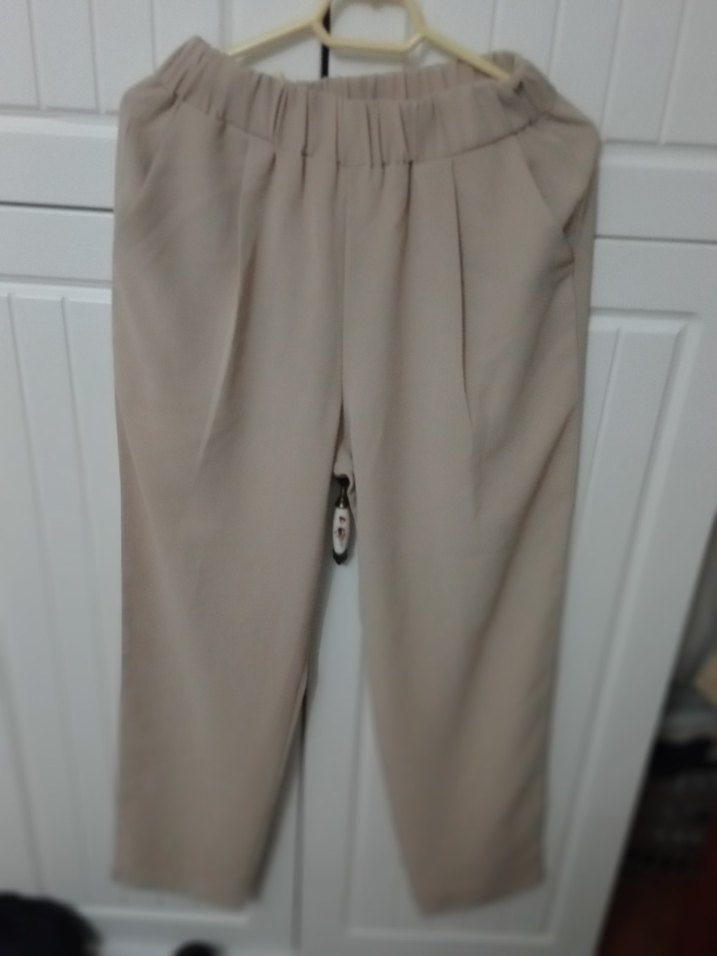 Bej Rahat Kesim Keten Kadın Pantolon - Görsel 3