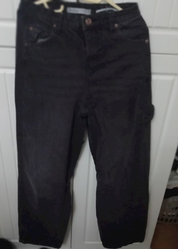 Kadın Siyah Kemerli Loose Fit Jean - Görsel 2