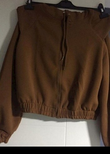 m Beden Kahverengi Fermuarlı Kapüşonlu SweatshirtTAKİM