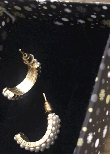 İnci taşlı gold küpe - Görsel 5