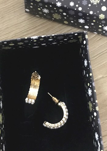 İnci taşlı gold küpe - Görsel 2