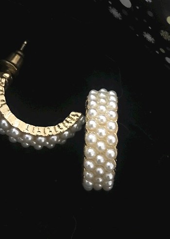 İnci taşlı gold küpe - Görsel 6