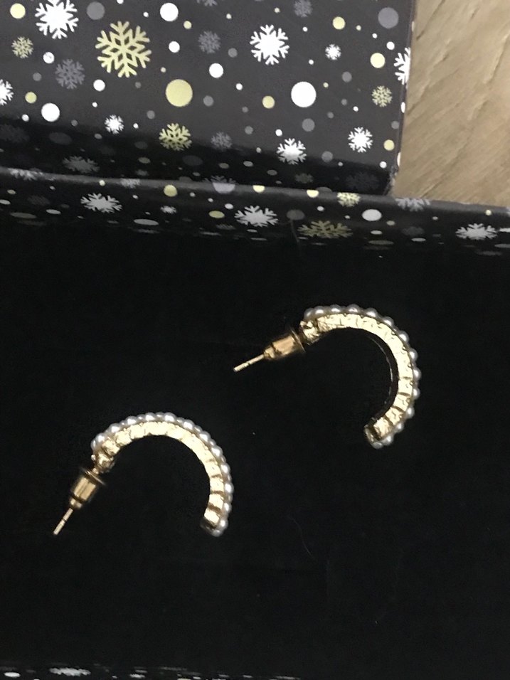 İnci taşlı gold küpe - Görsel 4