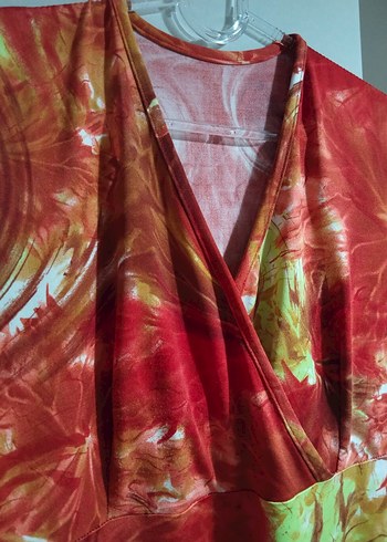 V Yaka Kısa Kollu Uzun Bağlama Desenli Hamile Tunik - Görsel 2