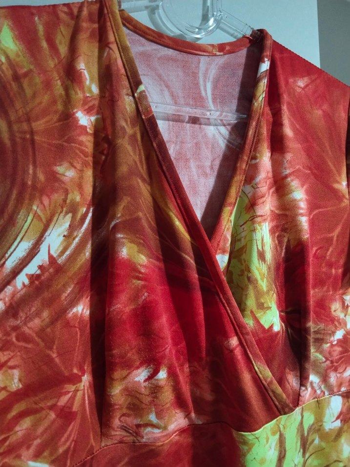 V Yaka Kısa Kollu Uzun Bağlama Desenli Hamile Tunik - Görsel 2