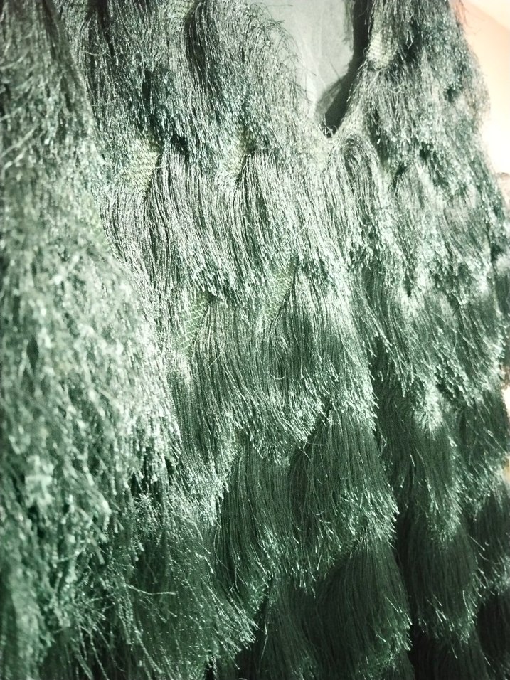 Püsküllü Yeşil Midi Kadın Suni Kürk Elbise - Görsel 2