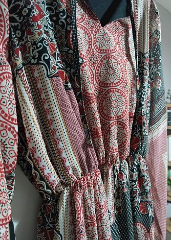 Bohem Tarz Uzun Kollu Desenli Uzun Elbise - Görsel 2