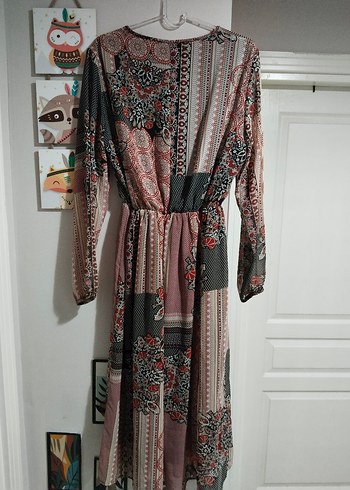 Bohem Tarz Uzun Kollu Desenli Uzun Elbise - Görsel 5