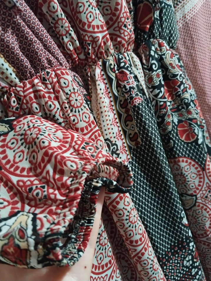 Bohem Tarz Uzun Kollu Desenli Uzun Elbise - Görsel 3