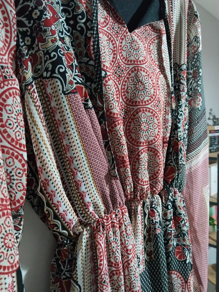 Bohem Tarz Uzun Kollu Desenli Uzun Elbise - Görsel 2