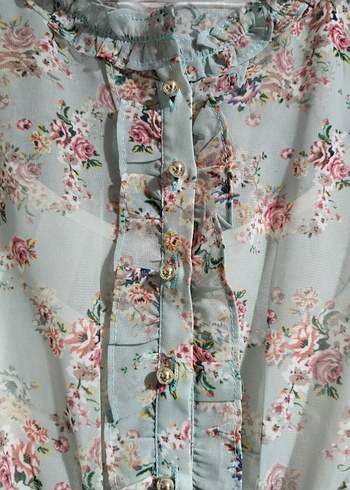 Turkuaz Çiçekli Bohem Pamuklu Midi Elbise - Görsel 3