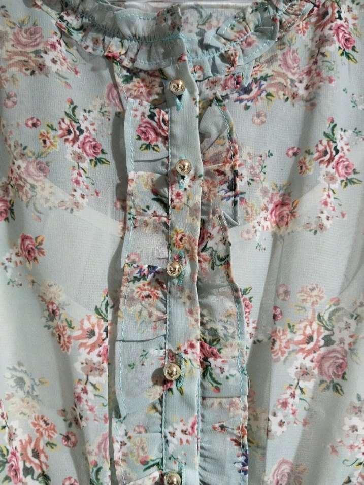 Turkuaz Çiçekli Bohem Pamuklu Midi Elbise - Görsel 3