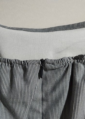 Gri Keten Midi Askılı Elbise - Görsel 5