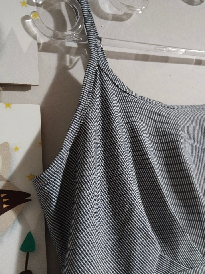 Gri Keten Midi Askılı Elbise - Görsel 3