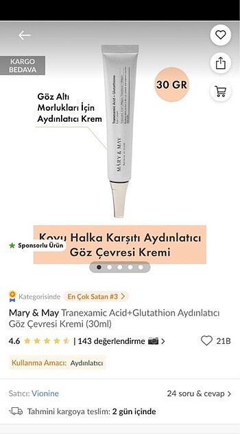 Mary & may göz kremi