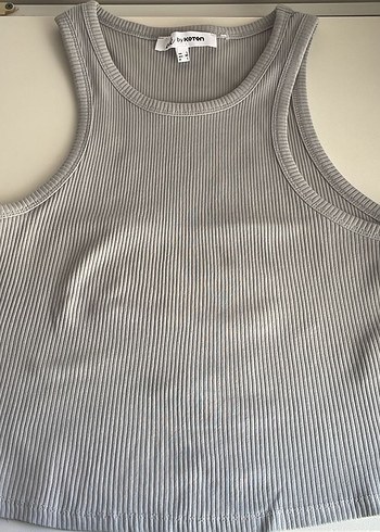 Gri Kadın Fitilli Crop Top