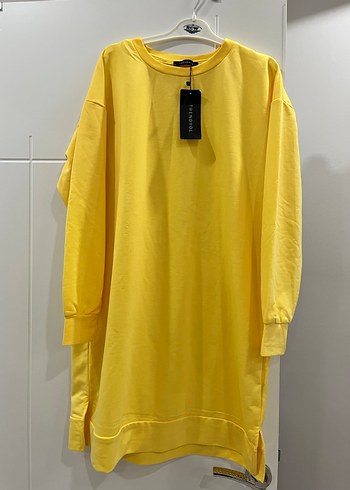 Sarı Uzun Kollu Salaş Kadın Tunik - Görsel 4
